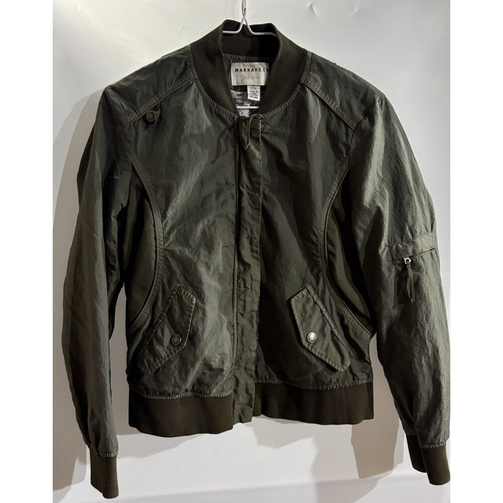 Anthropologie Marrakech dark green full zip snap button utility jacket ladies PS